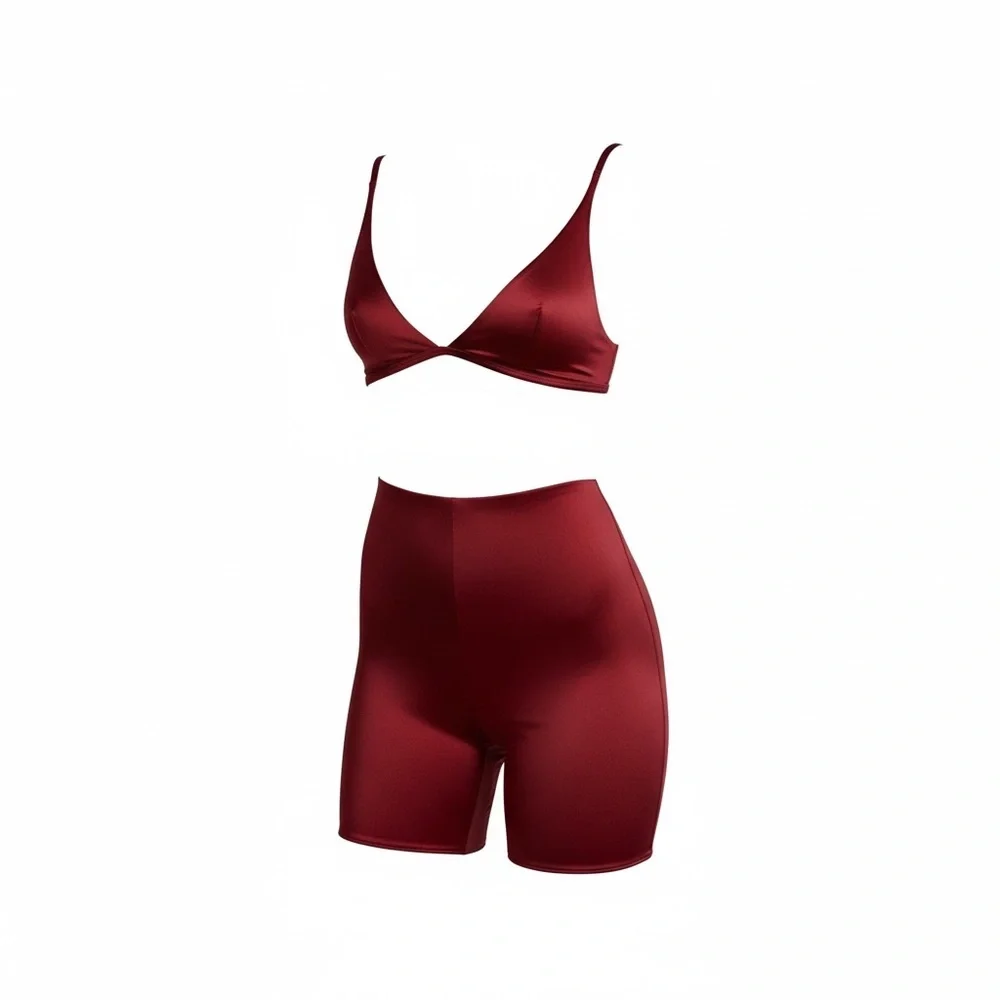 SoSleek™ Triangle Bralette & Short Set | Sangria Red